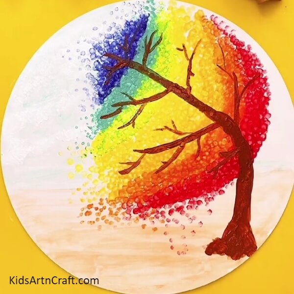 Beautiful tree with rainbow leaves- A beautiful Rainbow Tree painting for the beginner artist