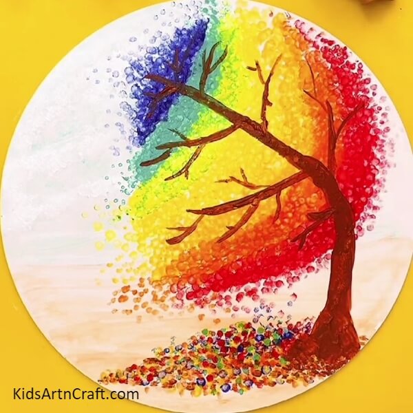 Painting a whole pile of leaves- A Rainbow Tree painting idea for the newbie artist