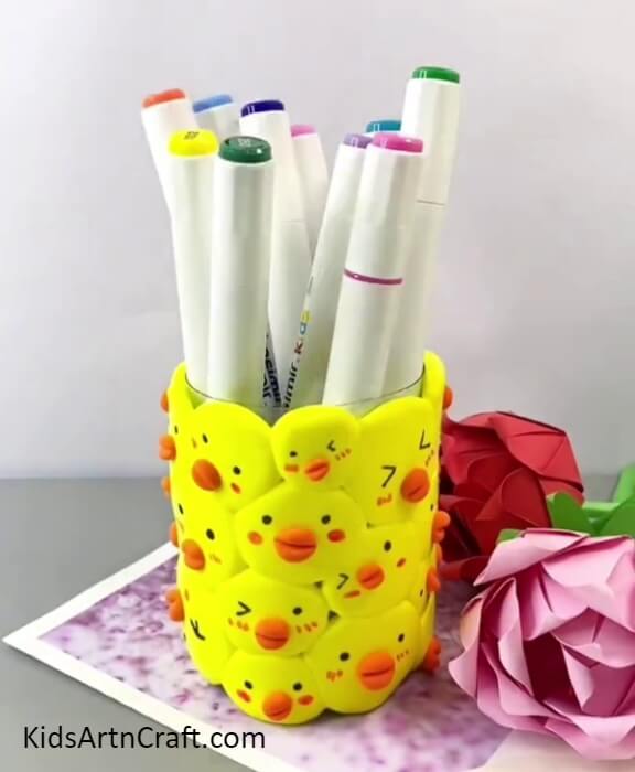 The Final Look Of Your Chick Pattern Pencil Stand!-Learn to Create a Recycled Chicken Pattern Pencil Stand: Step-by-Step Instructions 