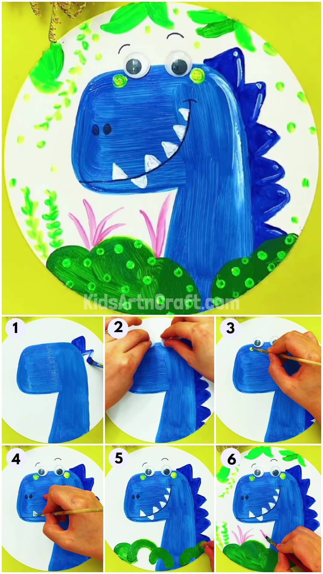 Adorable Dinosaur Face Artwork Step by Step Instructions For Kids-Cute Dinosaur Facial Design Tutorial for Children
