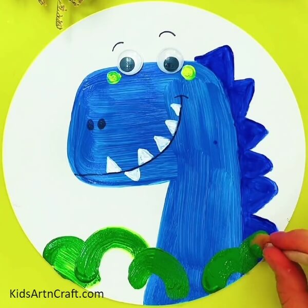 Making Green Bushes- Step-by-Step Instructions on How to Draw a Dinosaur for Children