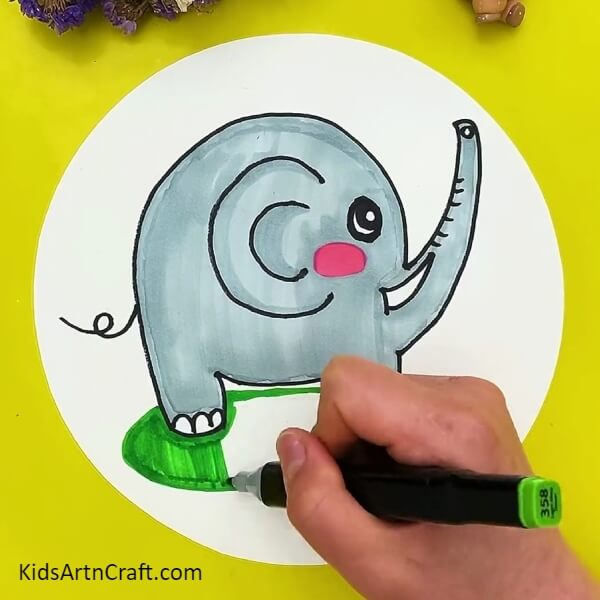 Drawing Green Grass Using The Green Sketch-Draw an Adorable Elephant - Step-by-Step Tutorial