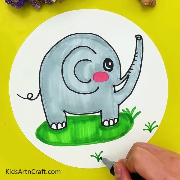 Drawing Green Grass Using The Green Sketch- Step-by-Step Tutorial to Making a Charming Elephant Drawing