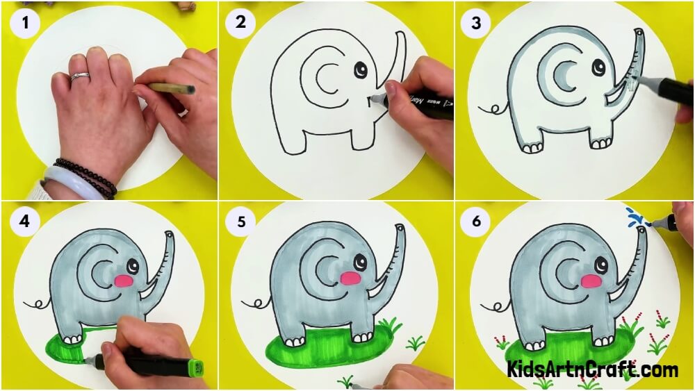 Adorable Elephant Hand Drawing Step by Step Tutorial