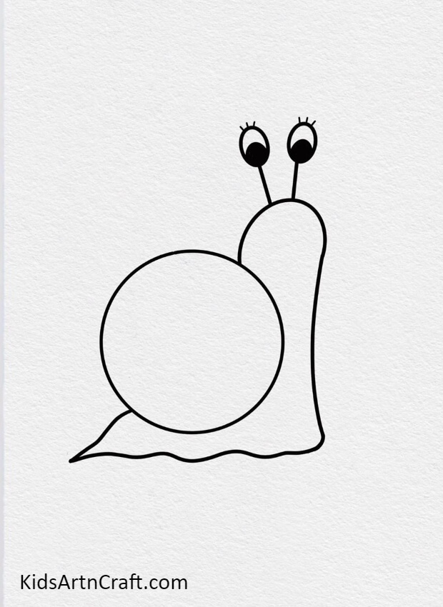 Drawing The Snail's Body And Eyes- Step Wise Guide to Create a Cute Snail Drawing For Kids