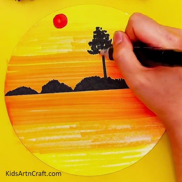 Draw Some Trees In Scenery-Stunning Sunset Terrain Picture Concept For Infants 