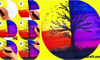 Amazing Tree Day And Night Scenery Drawing Artwork