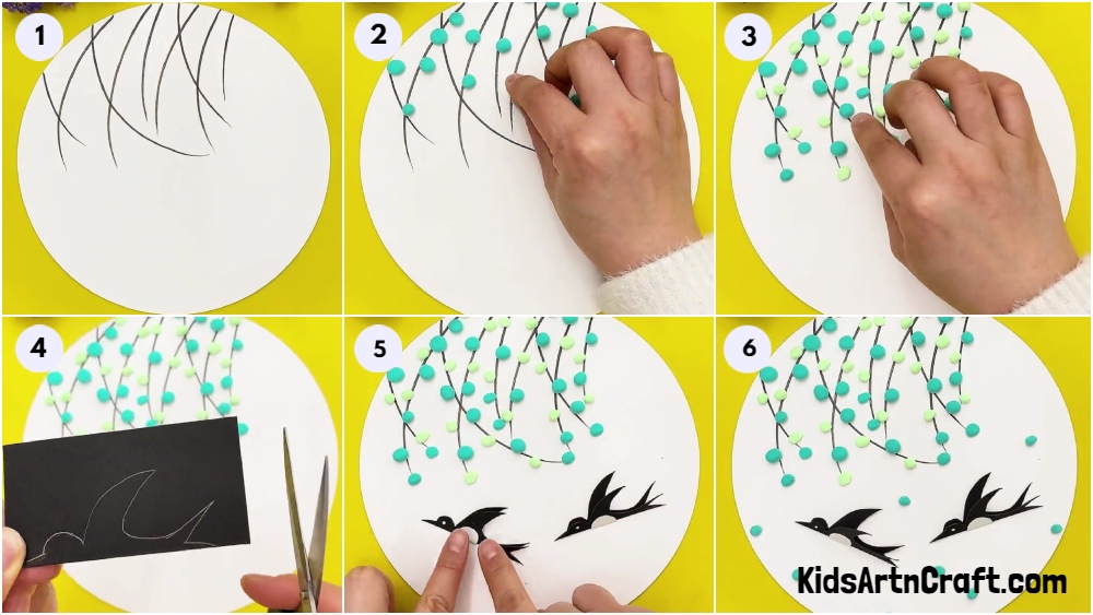Beautiful Birds Flying Under Tree Craft Step-by-step Instructions