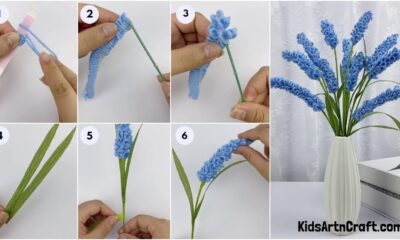 Beautiful Blue Lavender 3D Flowers Using Thread Rope Idea For Kids