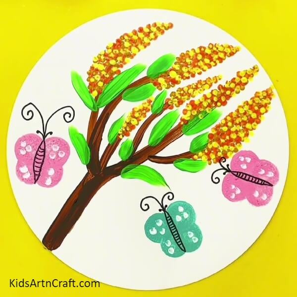 Beautiful Butterflies Over Flowers Painting Idea For Kids