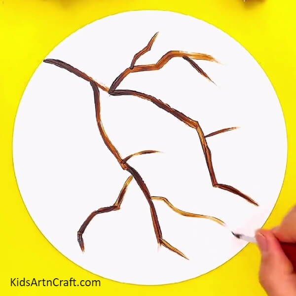 Completing Making Branches- Kids Can Put Together A Pretty Cherry Blossom Tree Branch Painting 