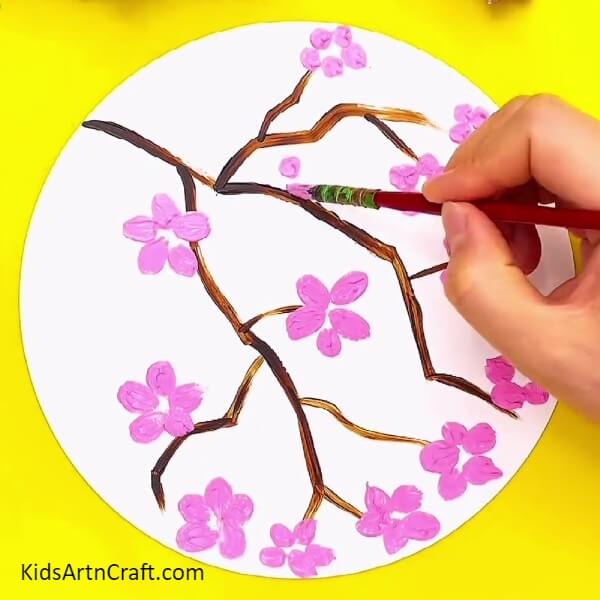 Making More Flowers- An Inspiring Painting Activity Of A Cherry Blossom Tree Branch For Kids 