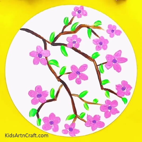 Your Cherry Blossom Flower Painting Is Ready- Paint A Branch Of A Cherry Blossom Tree - An Exciting Project For Children 