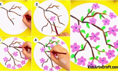 Beautiful Cherry Blossom Tree Branch Painting Idea For Kids