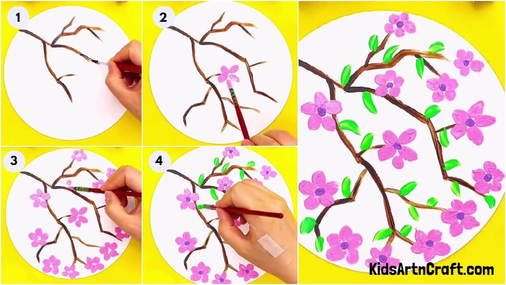 Beautiful Cherry Blossom Tree Branch Painting Idea For Kids