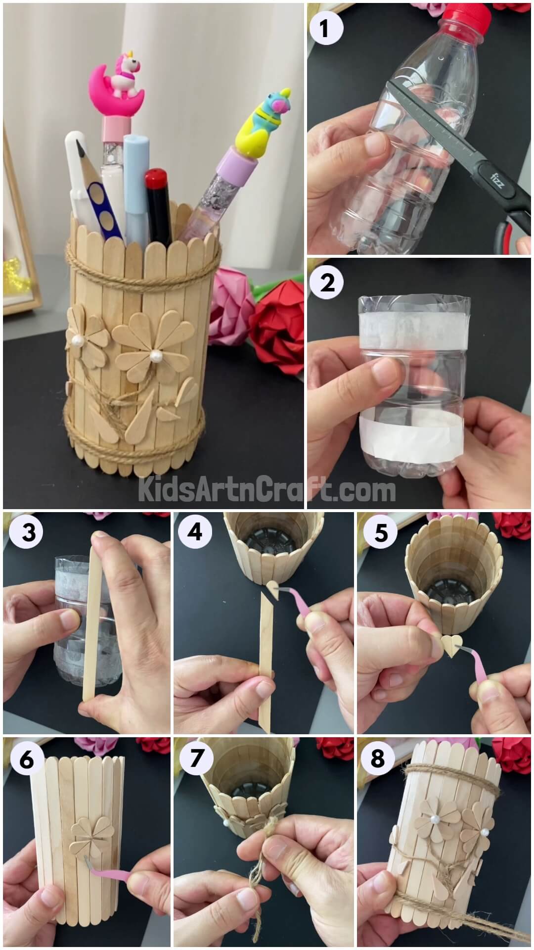 Beautiful DIY Popsicle Sticks Pencil Stand Craft Tutorial