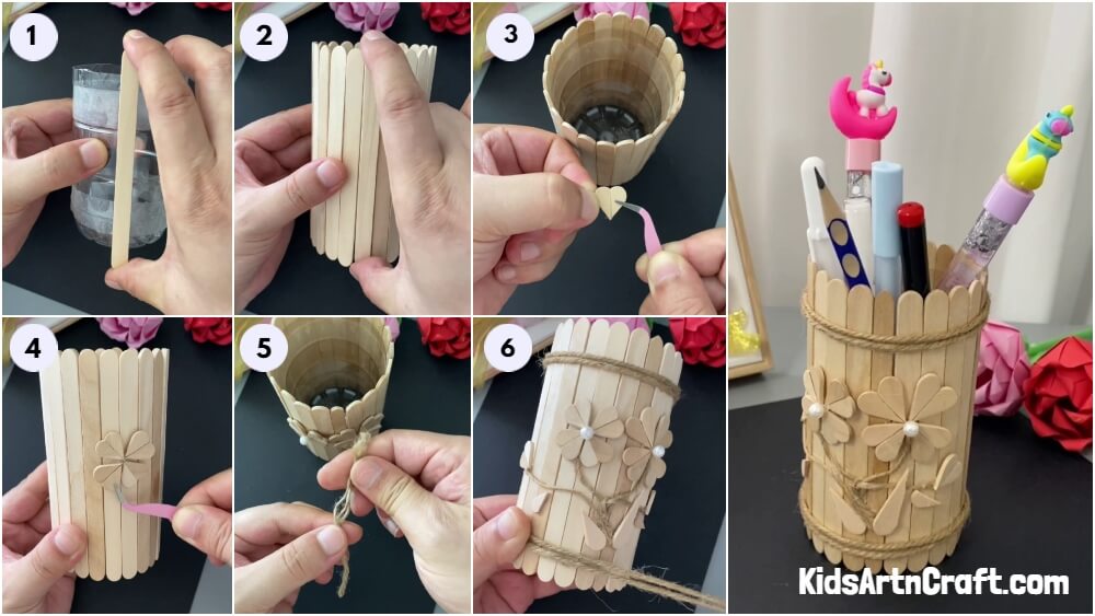 Beautiful DIY Popsicle Sticks Pencil Stand Craft Tutorial