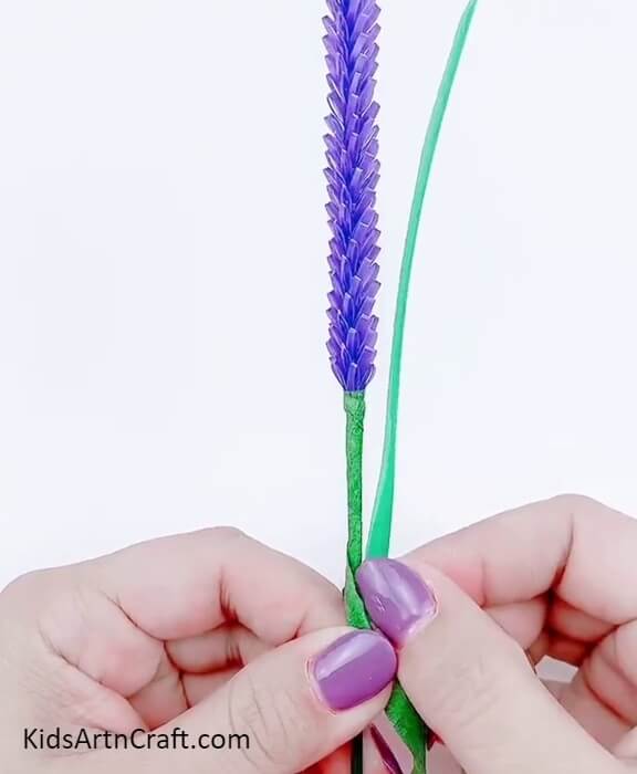 Attaching Leaves. step-by-step guide to make an creative Lavender 3D Flowers For Beginners