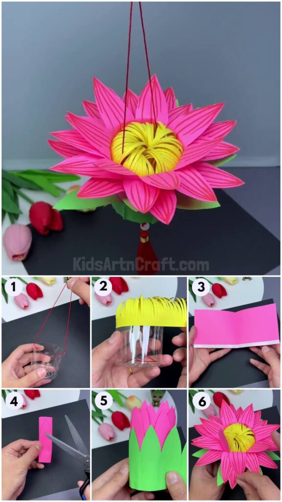Beautiful Lotus Hanging Paper Craft Decoration For Diwali - Kids Art ...