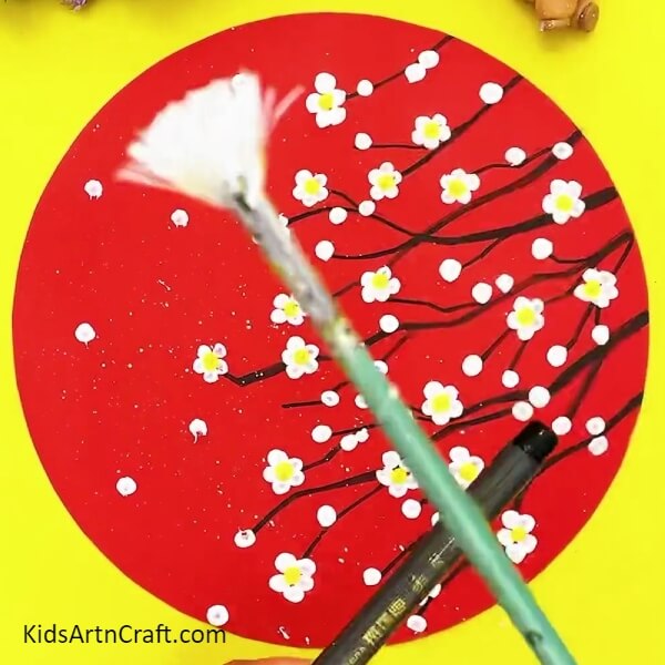 Sprinkling Some White Paint- Enchanting White Cherry Blossom Art Constructed with Cotton Sponges 