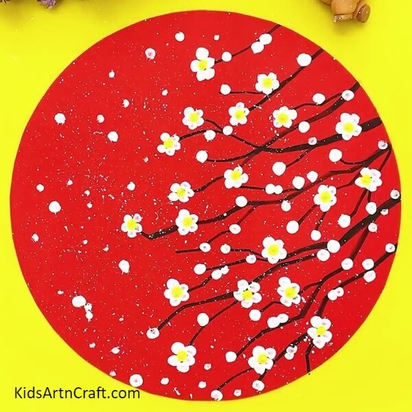 The Final Look Of Your White Cherry Blossom Painting!- Stunning White Cherry Blossom Artwork Molded with Cotton Swabbers 