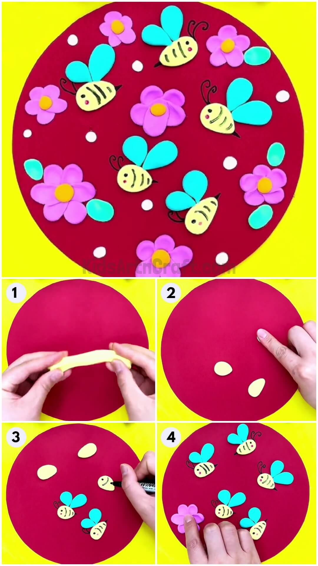 Bee Flowers Clay Craft Idea For Beginners