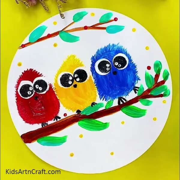 The Final Look Of Your Cute Birds Over Tree Branch! - Learn How to Paint a Picture of Charming Birds in a Tree