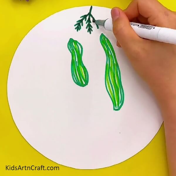 Making Leaves And Detailing Cucumbers-Painting Cucumber Plants in Easy Steps for Little Ones 