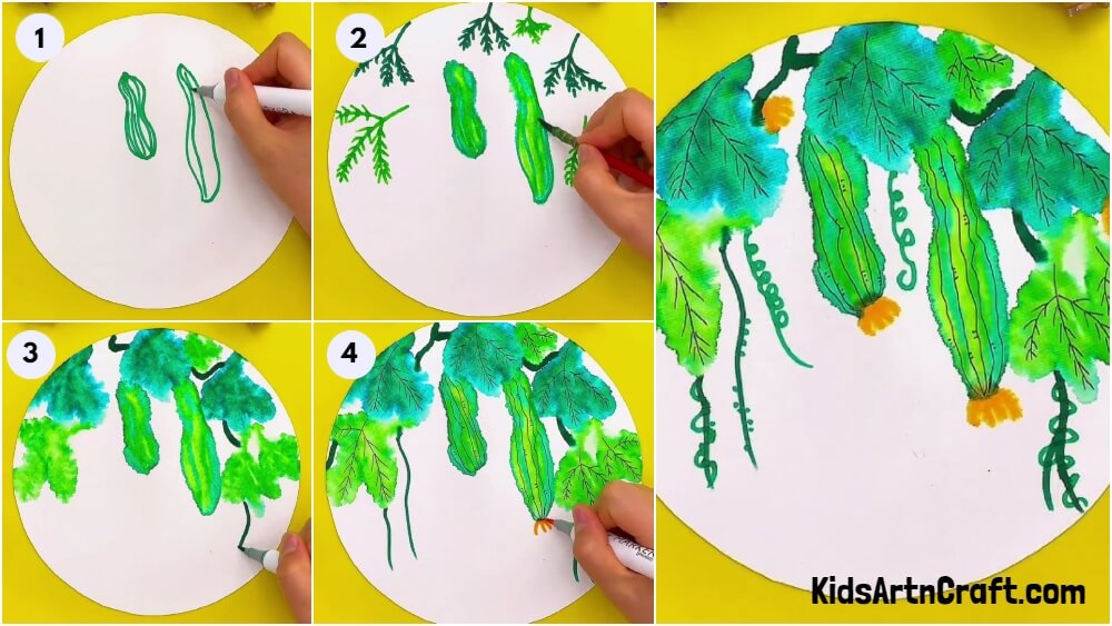 Bitter Cucumber Plant Painting Step by Step Tutorial For Kids