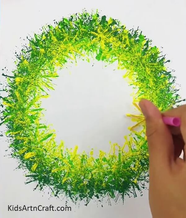 Shading The Wreath With Yellow Paint-