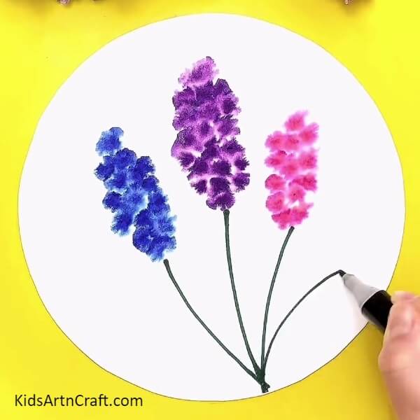 Draw Stems For Your Lavender Flowers- Making a colorful Lavender flower artwork for youngsters. 