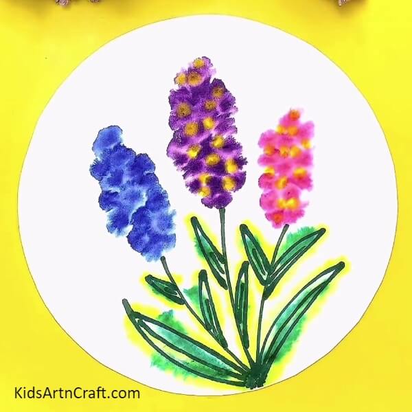 Ta-da! Your Colorful Lavender Flower Creative Artwork Is Ready- Crafting a colorful Lavender flower sketch for children. 