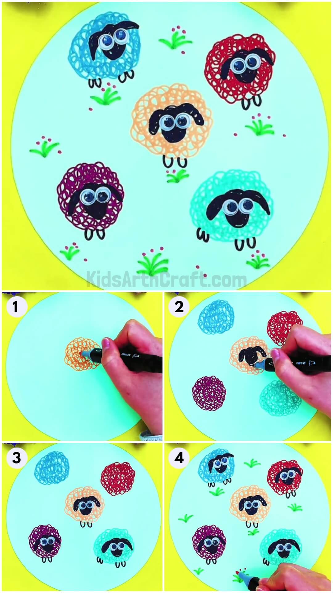 Colorful Sheep Garden Drawing Tutorial For Beginners