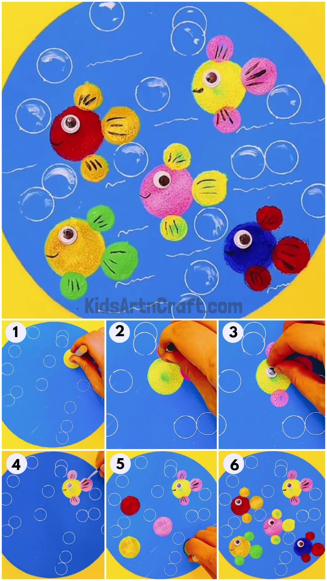 Colorful Stamping Fishes Underwater Artwork Idea For Kids
