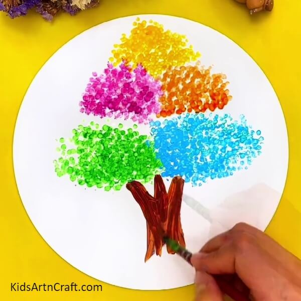 Making Tree Trunk- Step-by-step Guide for Making a Colorful Tree Cotton Bud Artwork 