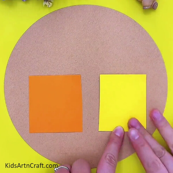 Pasting a yellow house. Craft Paper House And Tree Scenery Easy Tutorial for Kids