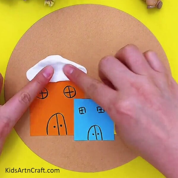 Shaping the roof triangular. Easy Tutorial of Craft Paper House And Tree Scenery for Kids