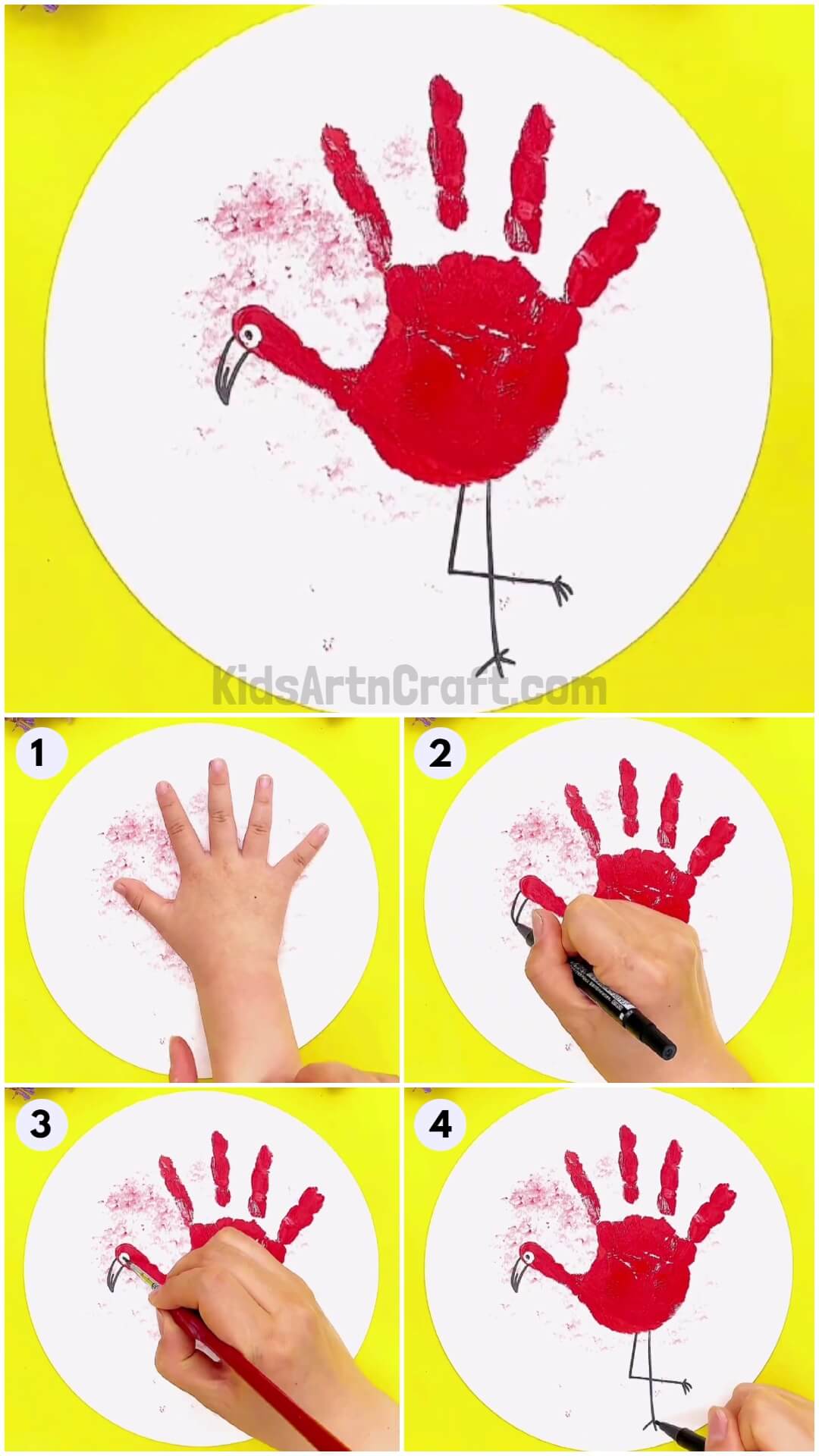 Easy to Make Crane Bird Hand Print Art Idea For Kids