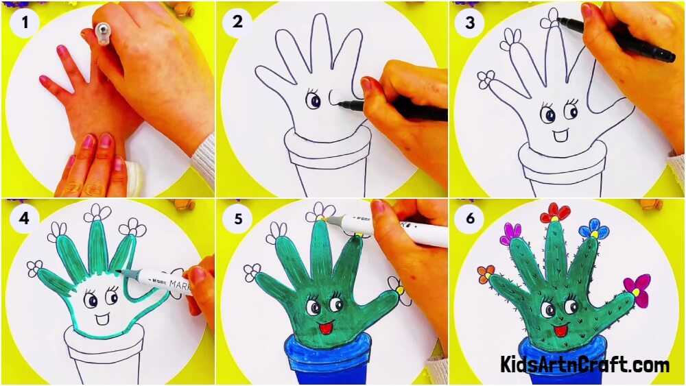 Creative Cactus Drawing From Hand Outline Idea For Kids
