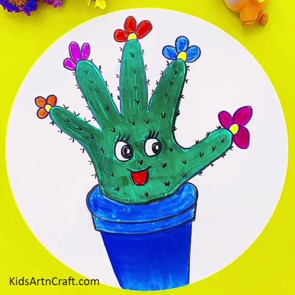 Finally ! Your Cute Cactus Is Ready!-Cactus Drawing From Hand Outline For Kids
