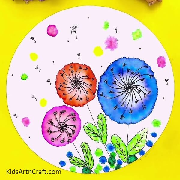 Congratulations! The Final Look Of Your Dandelion Flower Painting-Tutorial