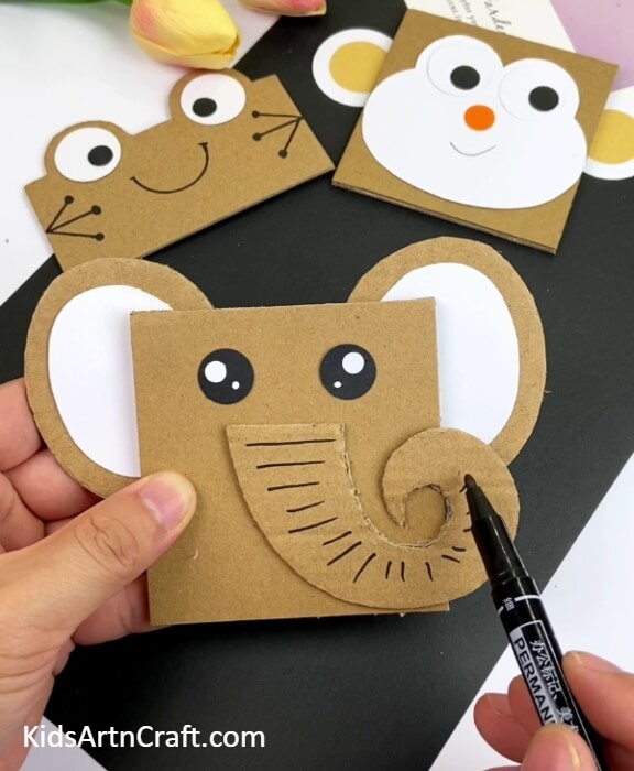 Detailing The Elephant Trunk-Step-by-Step Instructions for Crafting Animal Faces with Cardboard