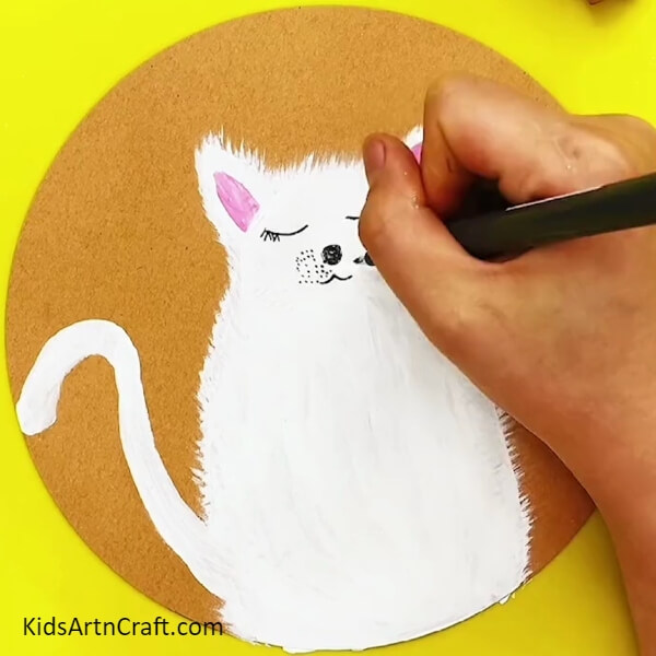 Draw the Eyelashes, Nose, and Mouth of the Cat- Lovely Feline Art Painting Guide Step-by-Step