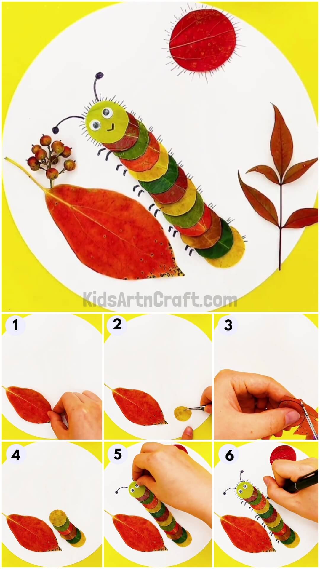 Cute Caterpillar Craft Using Fall Leaves Idea For Beginners
