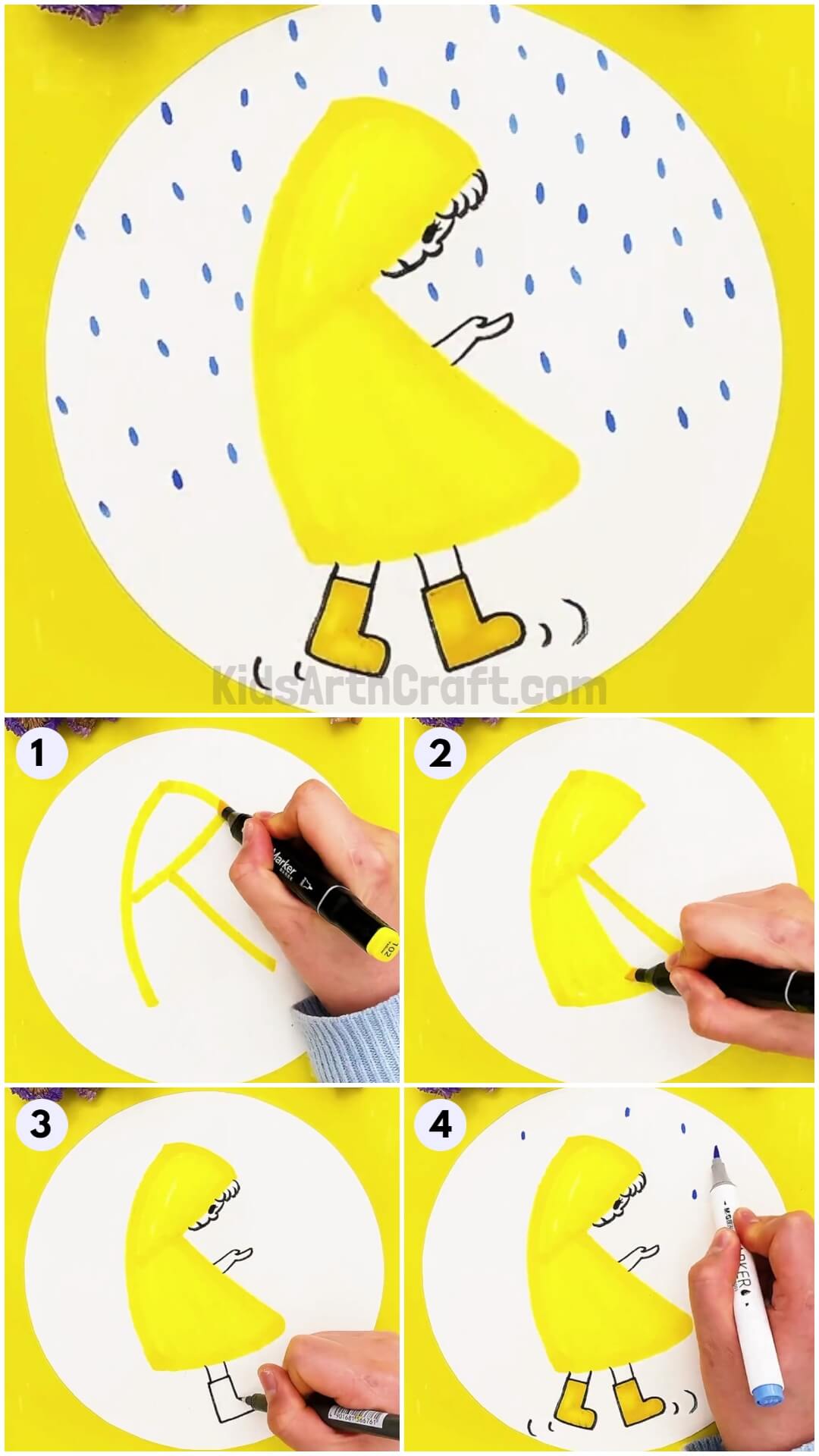 Cute Girl In Rain Drawing Step by Step Instructions