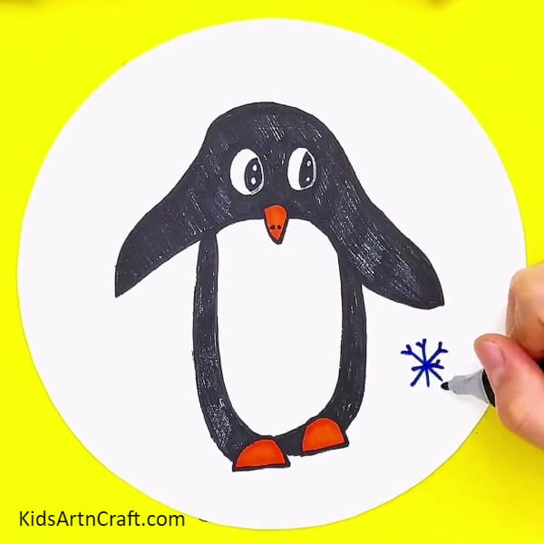 Making Snowflakes- A Simple Guide For Kids To Draw a Pretty Penguin Hand Picture 