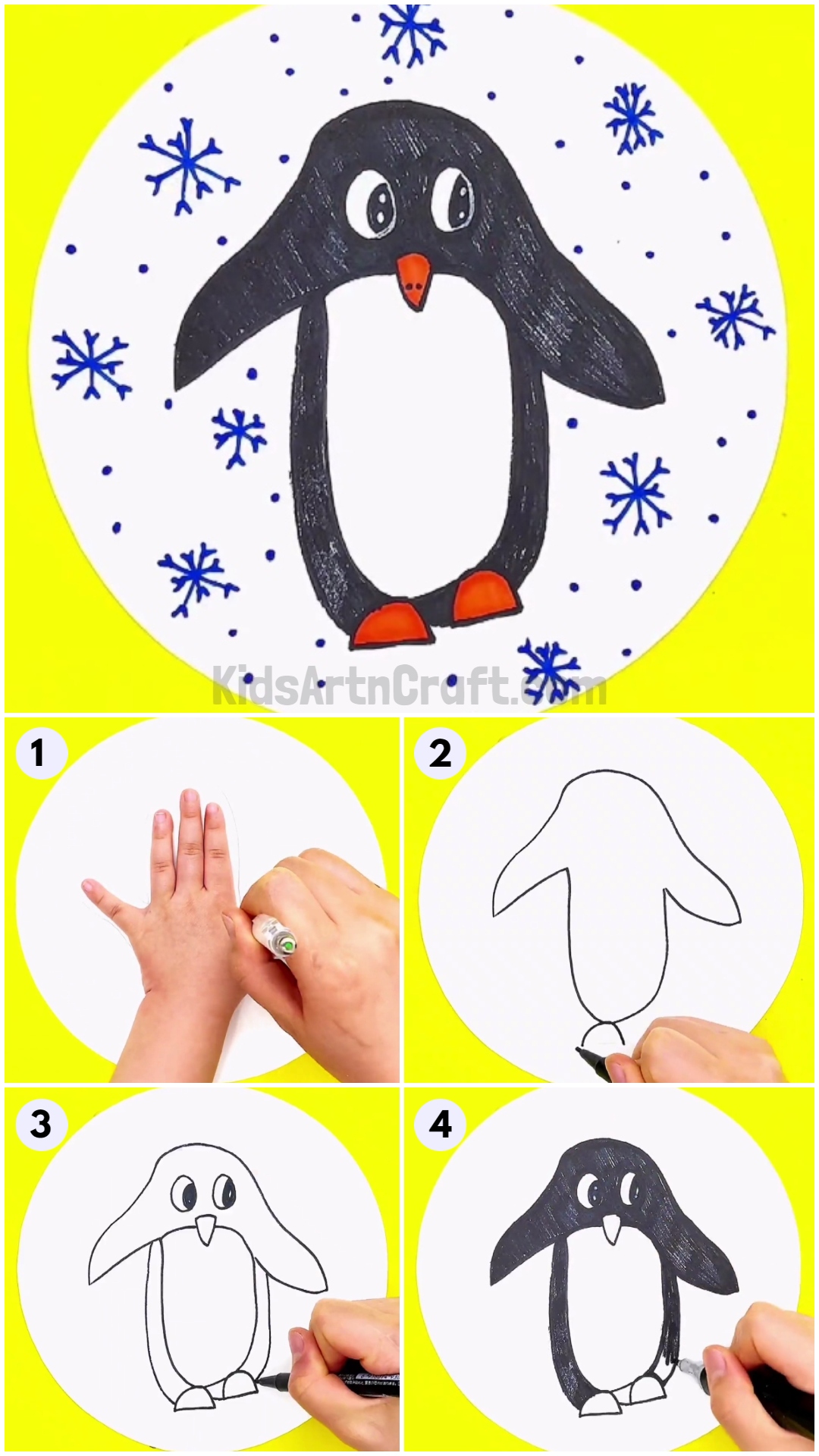 Cute Penguin Hand Outline Painting Tutorial For Kids