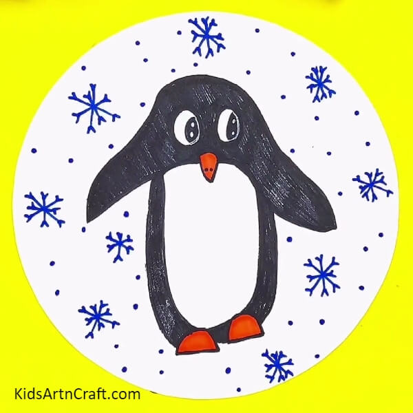 Congratulations! The Final Look Of Your Penguin Drawing- Teaching Kids To Create a Cute Penguin Hand Painting 