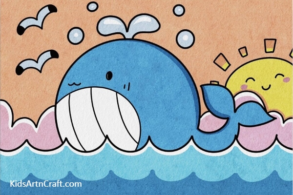 This Is The Final Look Of Your Whale Drawing!-Tutorial on how to draw a cute whale for young learners