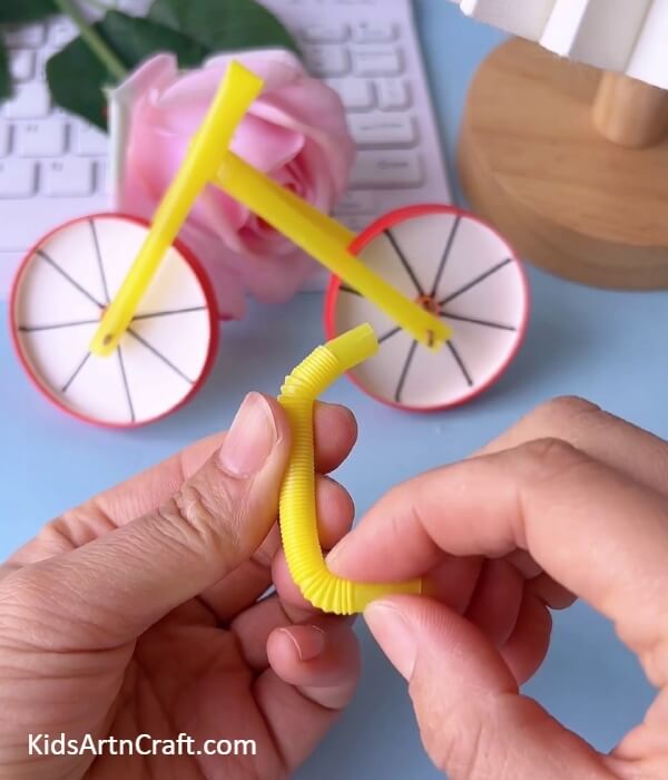 Making The Handles-Crafting a Bicycle Out of a Paper Cup and Plastic Straw